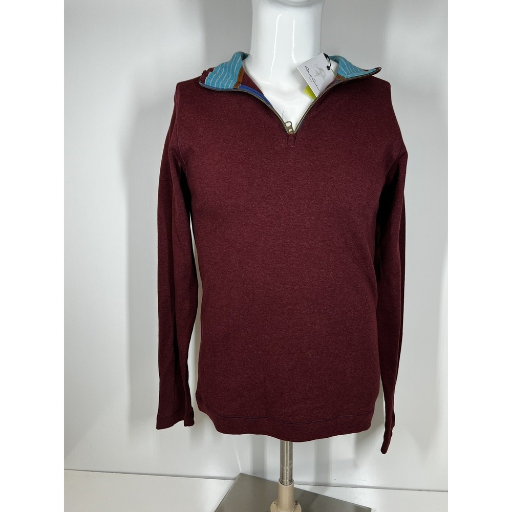 NWT Robert Graham GOLD RUSH Burgundy 1/4‎ Zip Long Sleeve Mens XS Shirt $178